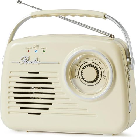 Radio valise de 1965, fonctionnant sur secteur ou à piles, beige (1/5)