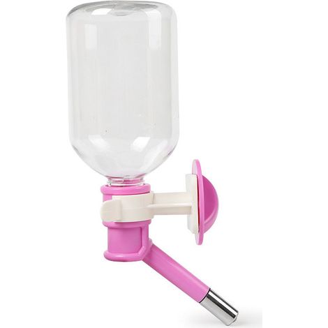 Dispensador de agua para mascotas antigoteo con bola de acero inoxidable, 500 ml, soporte para botellas de jaula de altura ajustable, tapa giratoria.