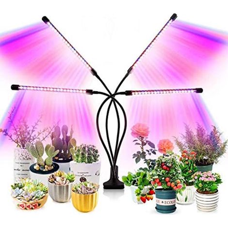 1 Lampe de croissance LED 4 têtes,80 diodes spectre complet,minuterie 3h/9h/12h,bras flexible 360°,pince métal,intérieur bureau (1/5)