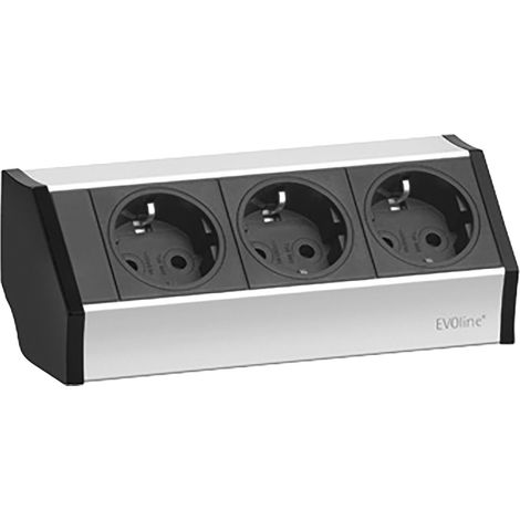 Evoline V-Dock Steckdosenelement 3xSchuko alufarbig, schwarz - Tischsteckdose, 3 Schukosteckdosen, alufarbig, schwarz, max. 3500W, 1 Stück