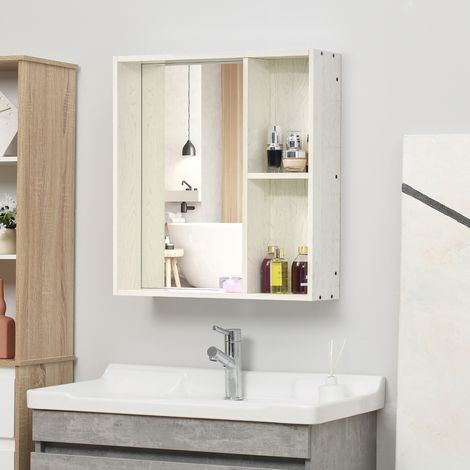 Armoire Miroir Salle Bain Étagères Mobilier Style Moderne Intérieur Blanc 63x15x65cm