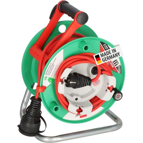 Enrouleur de câble de jardin, IP44, pour tondeuse à gazon, avec câble de 23 + 2 m, rouge, plastique spécial, utilisation à court terme en extérieur (1/5)