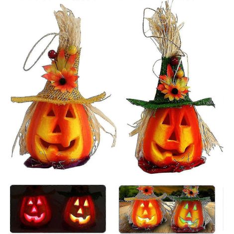 Linterna de calabaza de espuma para Halloween, linterna de Jack Pumpkin intermitente, decoración luminosa, accesorios decorativos para casa embrujada, decoración de jardín, suministros para fiestas de (1/5)