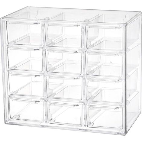 Juego de 12 cajones transparentes apilables, para guardar joyas, cuentas, herramientas o maquillaje, para usar sobre un tocador o escritorio.