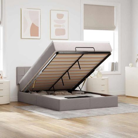 Ottomane Bett mit Matratze & LEDs Taupe 140x200 cm Stoff (1/5)
