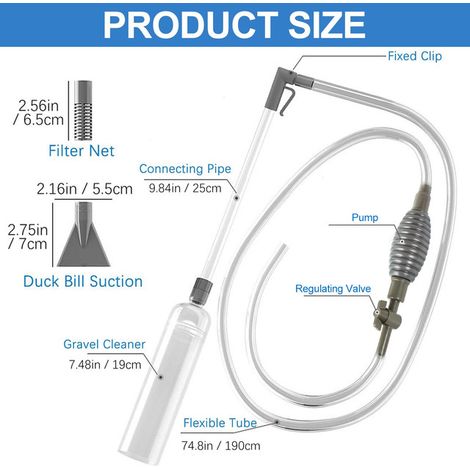 Aspirateur de Gravier pour Aquarium - Nettoyeur de Sable Manuel avec Pompe de Siphon, Changeur d'Eau et Valve de Régulation du Débit pour Nettoyage de Fish Tank