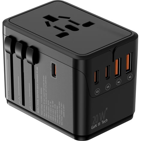Adaptateur Prise Universel Voyage - 2 USB C 2 USB A - International pour Europe USA UK Australie Chine Japon (1/5)