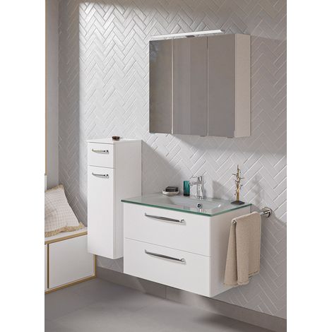 Badmöbel Set mit Glaswaschbecken TRENTO-66 in weiß Glanz, B/H/T: ca. 122/200/50 cm (1/5)