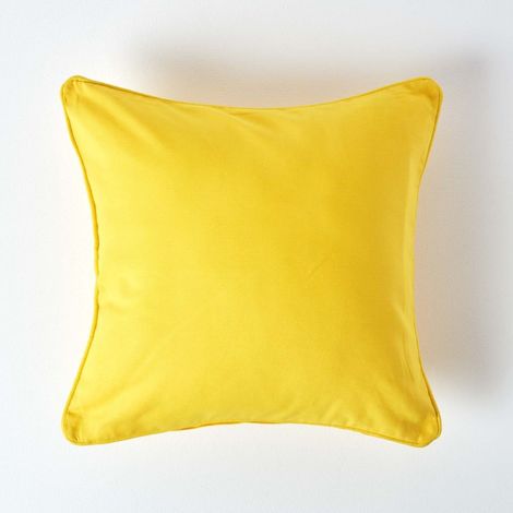 HOMESCAPES Cotton Plain Yellow Cushion Cover, 60 x 60 cm