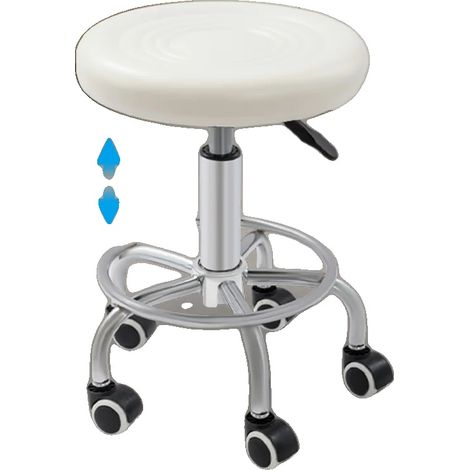 Tabouret roulant, hauteur réglable, assise confortable, Argent Blanc (1/2)