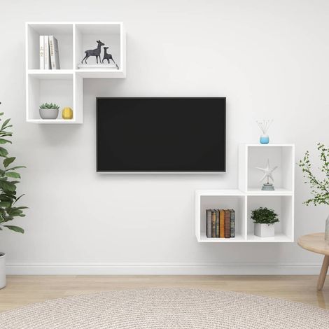 vidaXL Juego de muebles de salón 4 piezas madera de ingeniería blanco (1/5)