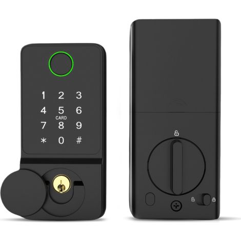 Serrure connectée pour porte vitrée sans cadre de 10 à 12 mm, avec carte d'accès, code d'empreinte digitale et application TY. Compatible avec les portes vitrées sans cadre de 10 à 12 mm et loquet à c (1/5)