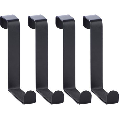 Wenko – Lot de 4 crochets de porte en acier noir poudré – Montage rapide sans perçage – Capacité de levage élevée – Pour épaisseurs de 2 à 4 cm
