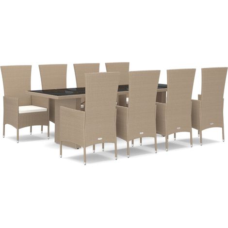 Maison Exclusive - 9-tlg. Garten-Essgruppe mit Kissen Beige Poly (1/5)