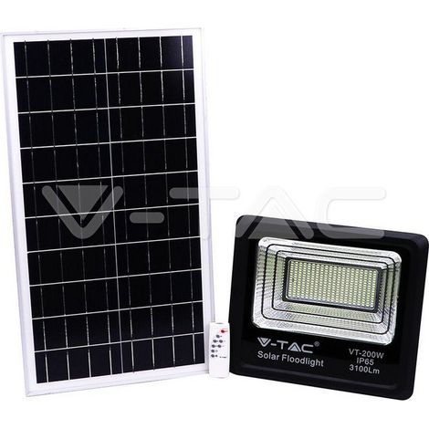 V-TAC VT-200W Faro led 200W autoalimentato nero con pannello solare e telecomando 4000K IP65 – sku 8577 (1/10)