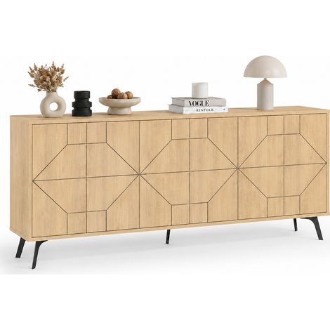 Madia con 6 Ante Credenza Design Geometrico Moderno in Legno 184x77 cm Quercia