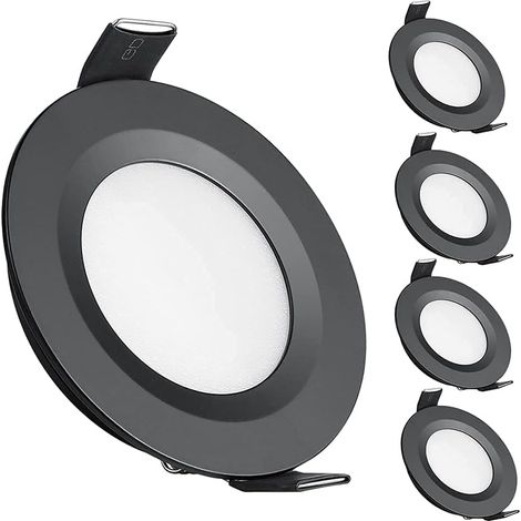 4 x 12V LED Recessed Spotlight Hole 58-65mm 3W 3200K Recessed Ceiling Light for Motorhome Boat Caravan Van Yacht, Warm White (Black)- (1/5)