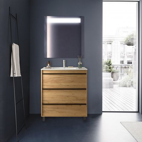 Mobile bagno a terra 80 cm 3 cassetti in legno rovere africa con lavabo ad incasso - Astoria - - Misura: 80 cm - Accessorio: Standard (1/4)