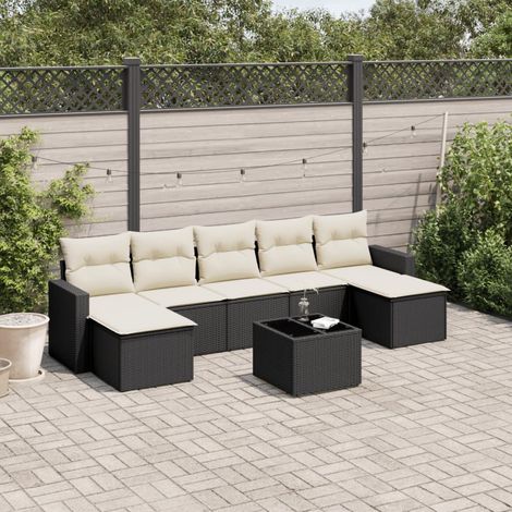Salon de jardin modulable 8 pièces en résine tressée avec coffres de rangement noir, 62.6kg - PANGIVO (1/3)