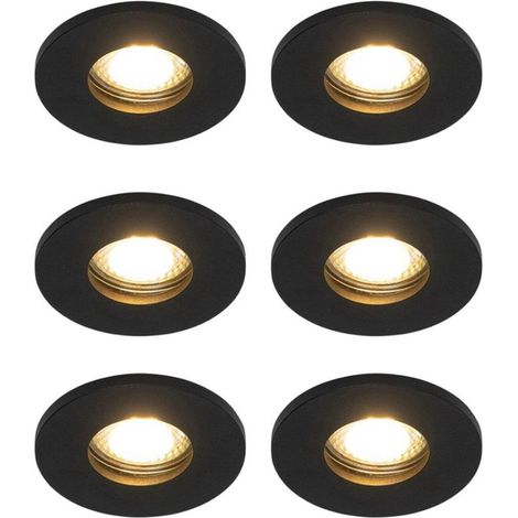 QAZQA Shed Spot encastrable - set de 6 - 8,5x8,5cm - IP54 - rond - noir mat (1/5)