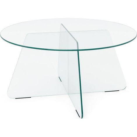 Mesa de centro Norsica 1004, Blanco, 40x0x0cm, Diámetro: 80, Vidrio templado, Redonda