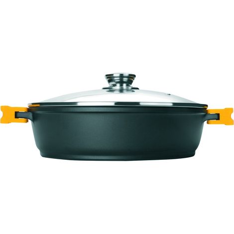 IBILI, Casseruola Evolution in alluminio fuso, coperchio in vetro e manici in silicone, 24 cm, antiaderente, resistente all'induzione.