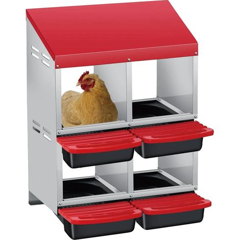 Caisse de Nidification pour Poules, Construction Métallique Durable, Entretien Facile, Rouge (1/2)