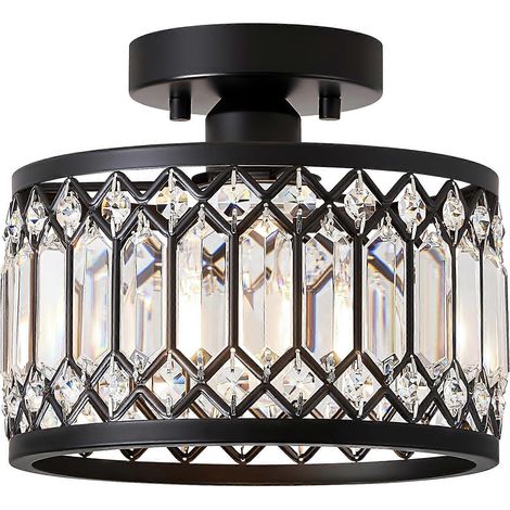 Plafonnier semi-encastré moderne, luminaire rond en cristal noir de 23 cm, 9 pouces, pour chambre, cuisine ou couloir, compatible avec les ampoules LED, fluocompactes (1/5)
