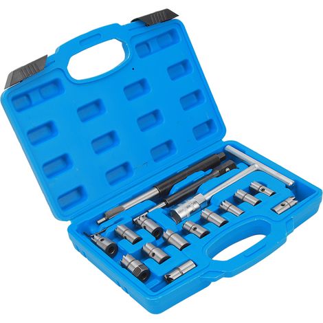 Kit de 17 outils de démontage et de nettoyage pour sièges d'injecteurs diesel : alésoirs plats en acier au carbone, fraises et alésoirs angulaires. (1/5)