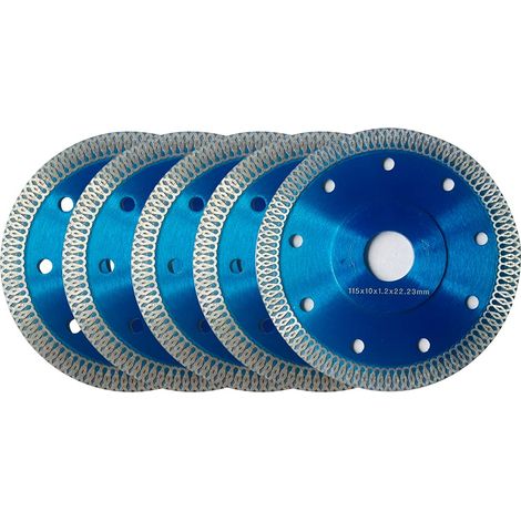 Disque Diamant 115mm, Lot de 5 Disque à Tronçonner Diamanté Ø115 x 1,2 mm x 22,23 mm, pour Meuleuse d'angle, Coupe de Porcelaine, Carrelage, Granit, Marbre, Céramique, Béton Renforcé, Bleu