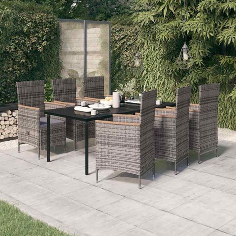 vidaXL Juego de comedor de jardín 7 piezas con cojines gris (1/5)