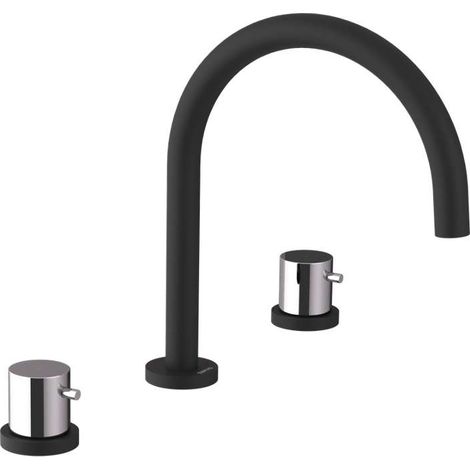 Sapho Ultramix - Grifo para lavabo, instalación de 3 orificios, negro mate/cromo UT017BC (1/2)