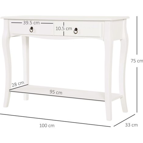 Console moderne pour l'entrée (avec 2 tiroirs), en bois, 100 x 33 x 75 cm, blanche. (1/5)