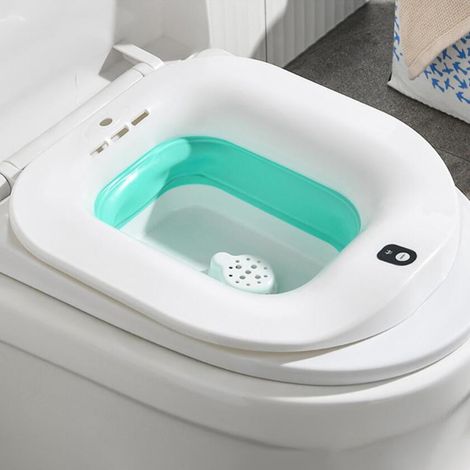 Baignoire siège électrique pliable pour toilettes, portable et rabattable, bain de hanches post-partum apaisant, compatible WC standard avec chasse d'eau (1/5)