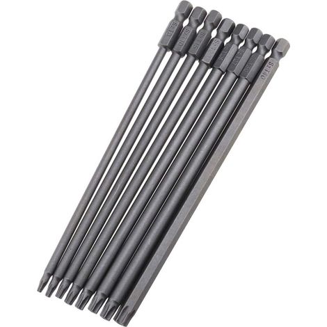 Lot de 8 embouts de tournevis Torx extra longs T8 T10 T15 T20 T25 T27 T30 T40 pour tournevis éectrique manuel