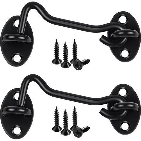 Set mit 2 schwarzen 100-mm-Ösenhaken und -Riegeln aus Edelstahl für Schiebetüren von Gartenhäusern (1/5)
