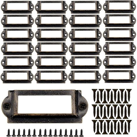 Lot de 24 porte-étiquettes en métal avec vis pour meubles, tiroirs, armoires, cartes, plaques de nom pour bureau, bibliothèque, étagères - Bronze ( taille 60 x 24 mm)