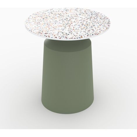 Table d'appoint ronde en tezzazzo et métal vert kaki D44 cm - DAPHNÉ (1/5)