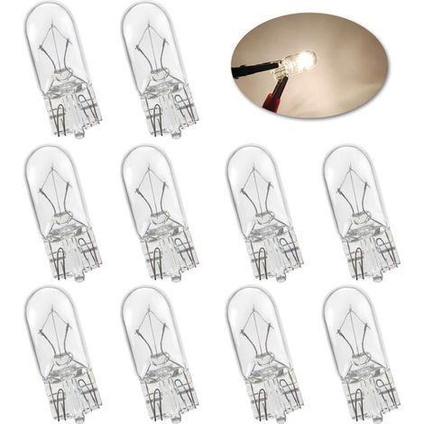 Micro standard Ampoule halogène T10 W5W Blanc chaud brillant,coin DRL Feux latéraux Lumières du tableau de bord feu de freinage Ampoule de feu arrière-10PCS (1/5)