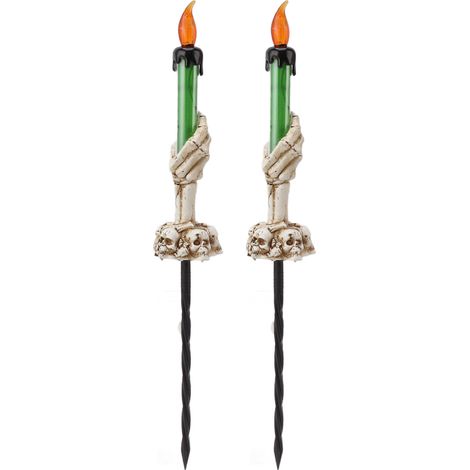 Lot de 2 bougies décoratives d'Halloween, lumière chaude, 120 mAh, en plastique, en forme de main de squelette fantôme, couleur verte. (1/5)