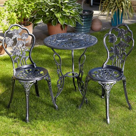 Grey Bistro Set Outdoor Patio Garden Furniture Table and 2 Chairs Metal Frame (1/5)