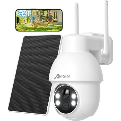 ANRAN 8MP Caméra de Surveillance WiFi Exterieure sans Fil Solaire,4k Vision Nocturne Couleur 30m +4 Lumières Blanches,Q3 Plus 8MP