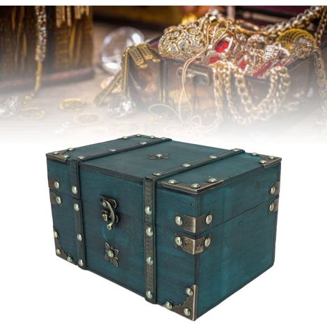 Coffre de bijoux vintage bois composite écologique - Boîte de rangement décorative pour accessoires, cosmétiques et souvenirs - Dimensions 21.7x15x13cm avec accents cuir et métal (1/5)