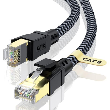 Câble Ethernet 4M, RJ45 Cat 8 Câble Réseau 40Gbps 2000MHz Haut Débit Câble, Nylon Tressé Double Blindage LAN Câble Internet, Compatible avec Routeur Modem TV (1/5)