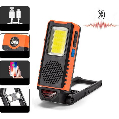 EASYCOMFORT Lampe de travail COB 6 modes 3-en-1 + Audio Bluetooth + Banque d'alimentation Recharge USB Projecteur d'avertissement pliable multifonction Étanche LED Lumières (1/5)