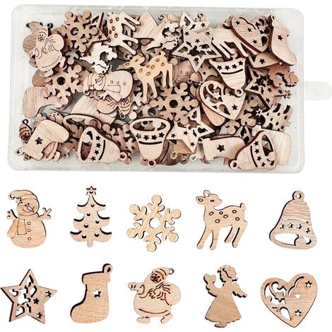 Lot de 100 décorations de Noël en bois pour décoration d'arbre de Noël - Disques en bois - Pour bricolage, bricolage, cadeau, décoration de Noël, (1/5)