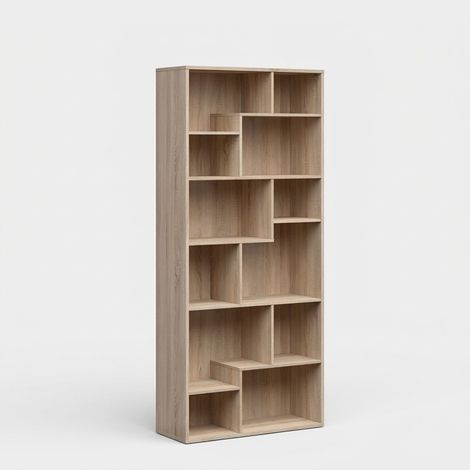 Bibliothèque étagère moderne 12 cases Tetrix - Chêne (1/3)