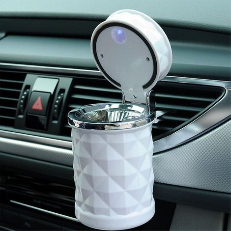 Cendrier de voiture portable à LED avec éclairage d'ambiance lavable et support inclus - Blanc (1 pièce) (1/4)