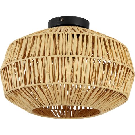 Plafoniera Rustica Country Sheldon Acciaio Nero Legno Effetto Legno 1 Luce E27