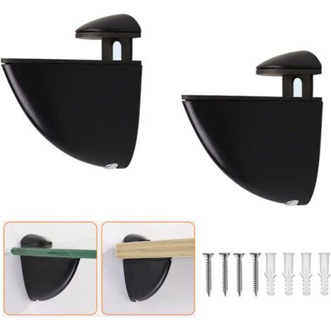 Supports d'étagère en verre réglables, 2 pièces, supports de montage muraux pour étagères en verre, noirs